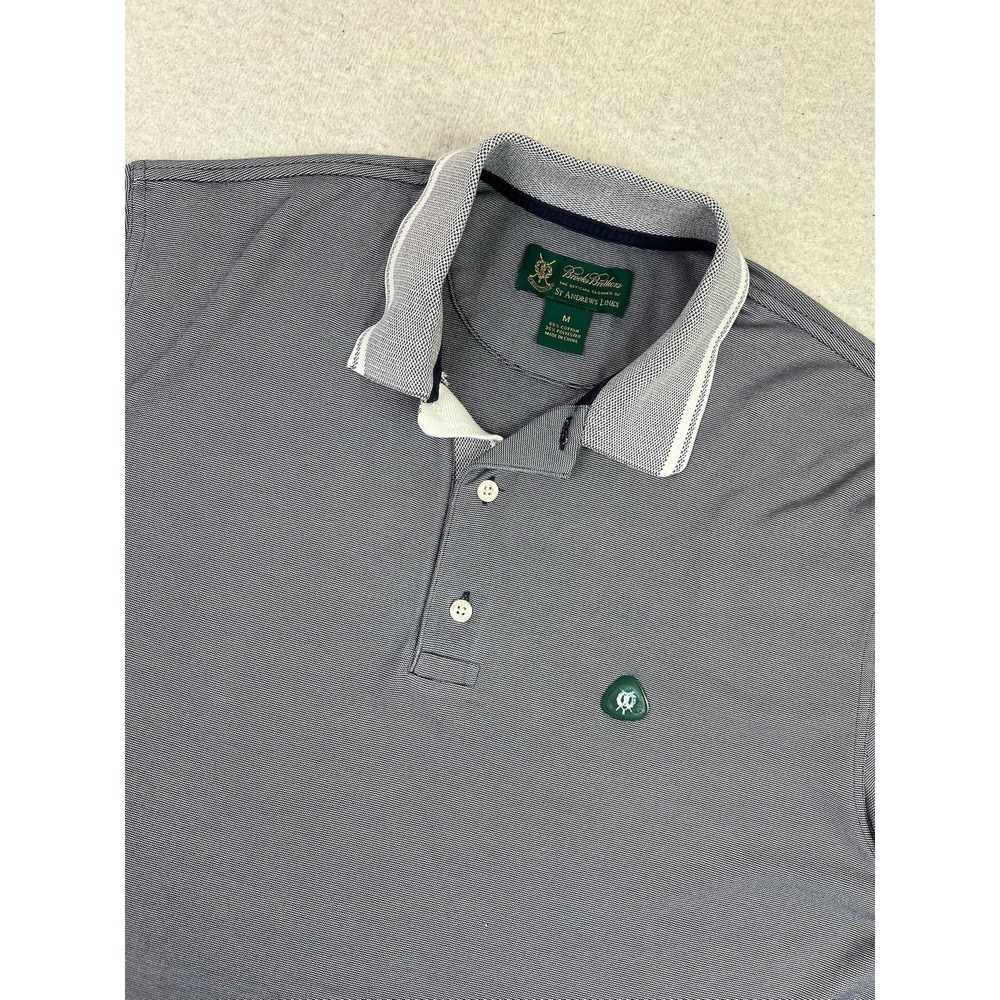 Brooks Brothers Polo Shirt Mens Medium Gray St Andrews Links Golf Cotton Poly